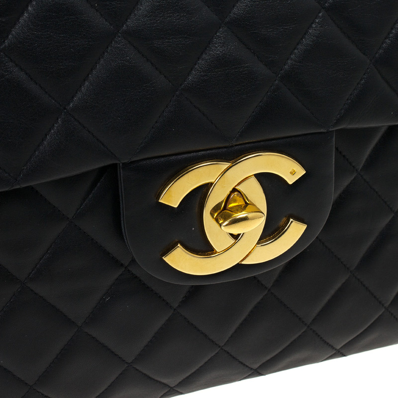 Closure of Chanel Vintage Black Jumbo XL Flap Bag