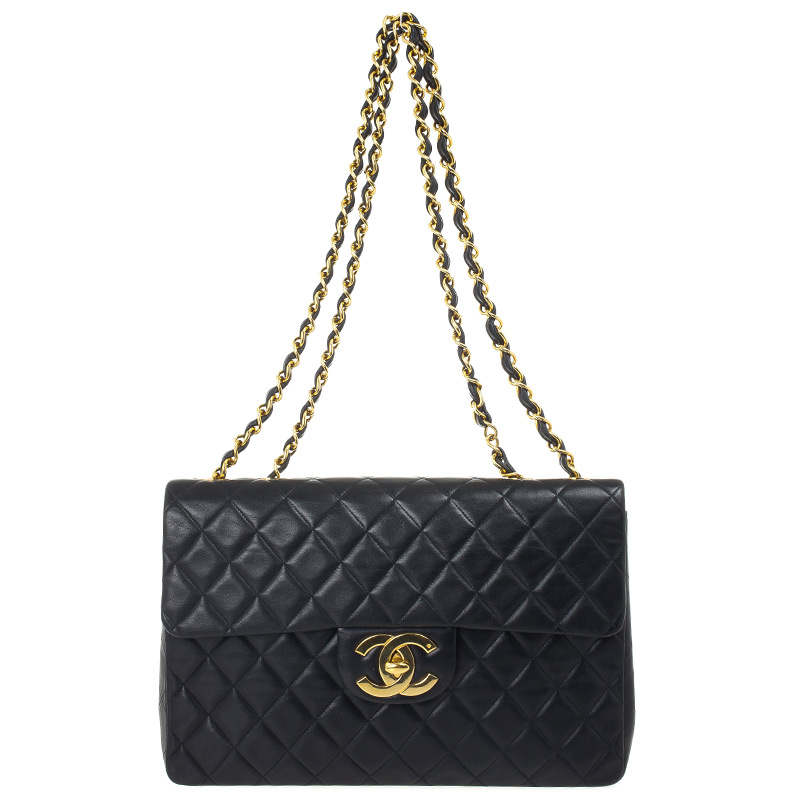 Front shot of Chanel Vintage Black Jumbo XL Flap Bag